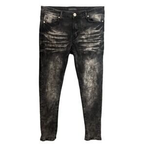 Encrypted‎ Men's Acid Wash Black Skinny Jeans Size 34x32 Distressed Moto Style